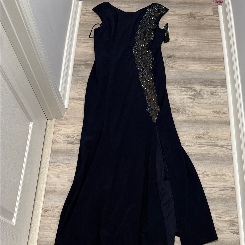 XSCAPE Navy Blue Beaded Formal Dress